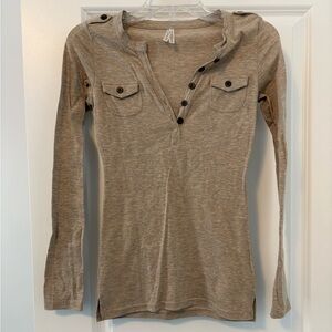 Women's Long Sleeve Henley Top - Tan